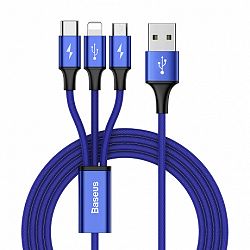 Baseus Rapid USB - micro USB / Lightning / USB-C kábel 3A 1,2m, kék (CAMLT-SU13)