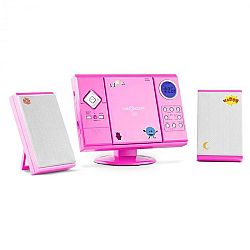 OneConcept V-12, sztereó rendszer MP3-CD lejátszóval USB SD AUX, rózsaszín, matricákkal