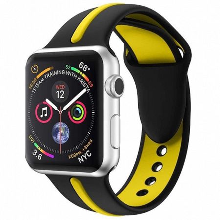 Apple Watch Silicone Line 42/44mm szíj, Black Yellow