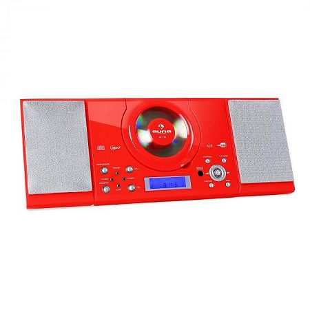 Auna MC-120, sztereó berendezés, MP3/CD lejátszó, piros