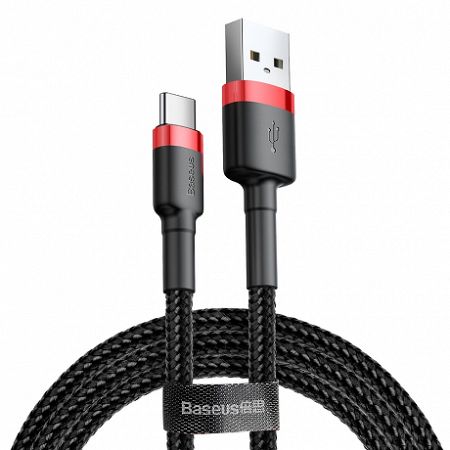 Baseus Cafule kábel USB / USB Type-C QC 3.0 1m, fekete/piros (CATKLF-B91)