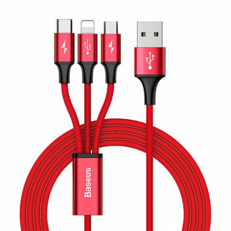 Baseus Rapid USB - micro USB / Lightning / USB-C kábel 3A 1.2m, piros (CAMLT-SU09)