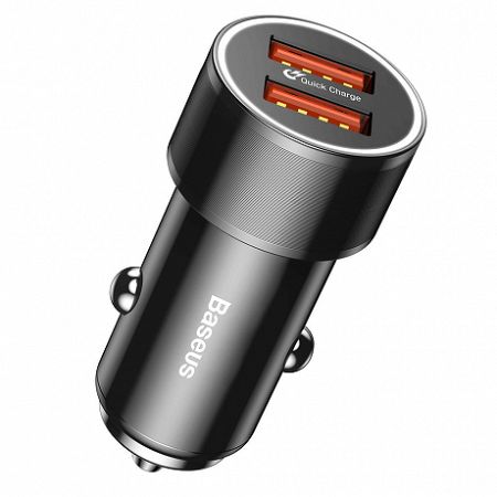 Baseus Small Screw Smart autós töltő 2x USB Quick Charge 3.0, fekete (CAXLD-B01)