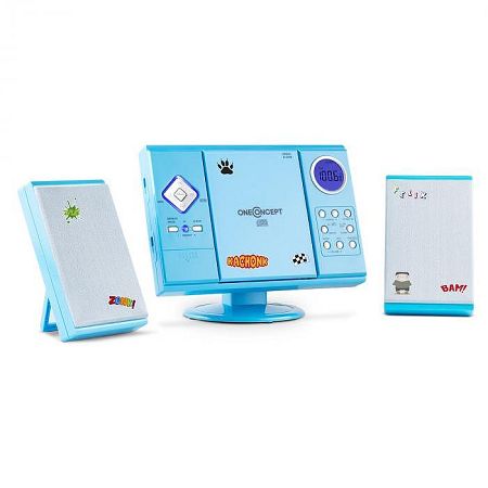 OneConcept V-12, sztereó rendszer MP3-CD lejátszóval USB SD AUX, kék, matricákkal